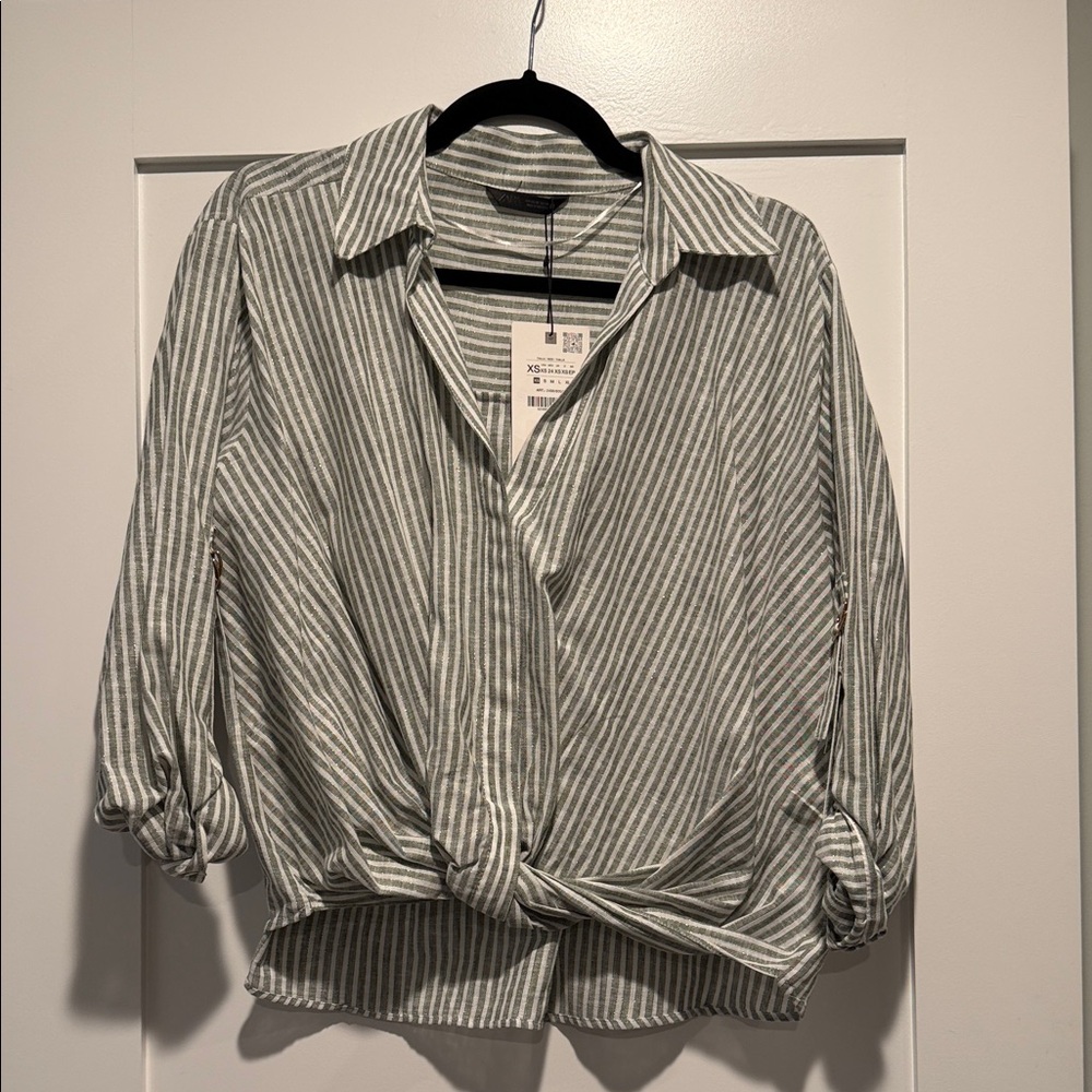 NWT Zara green and White Striped Top